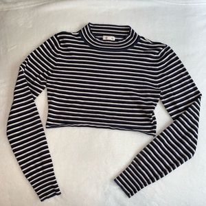 Navy Striped Long Sleeve Turtle Neck Crop Top